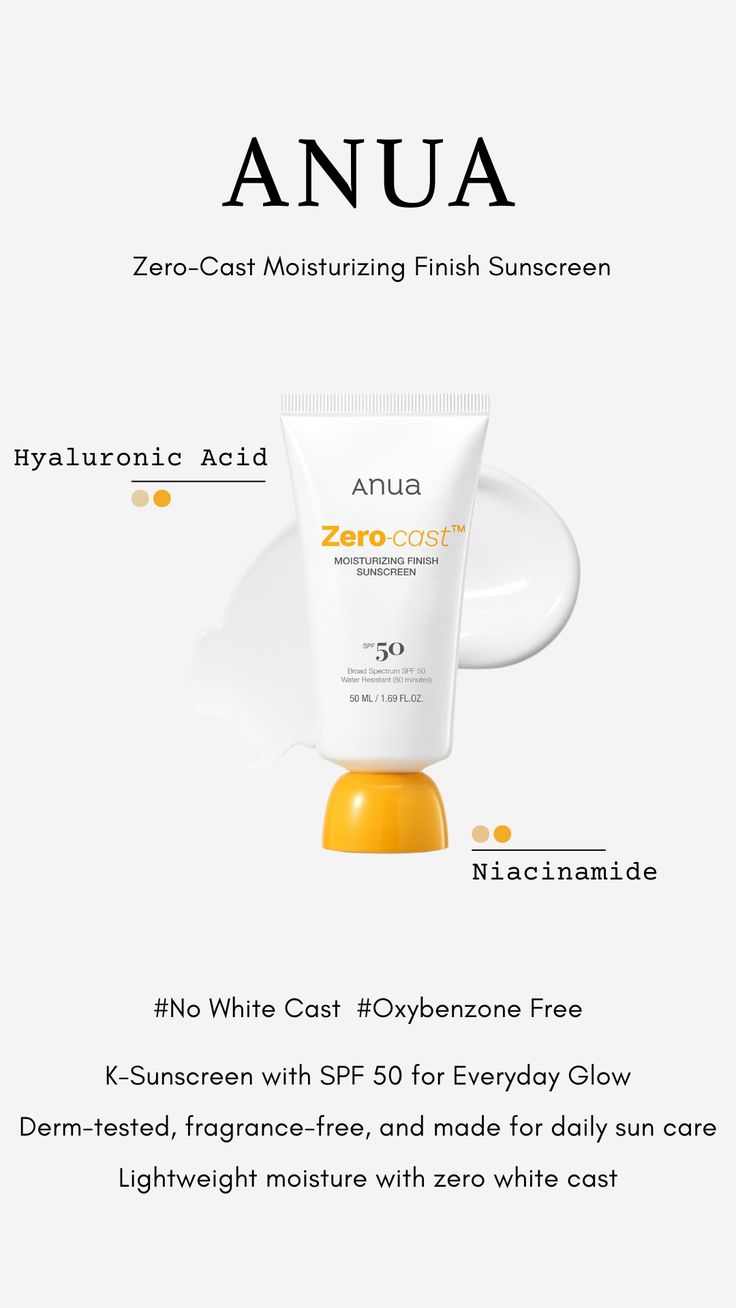 Anua - Zero-Cast Moisturizing Sunscreen SPF 50+